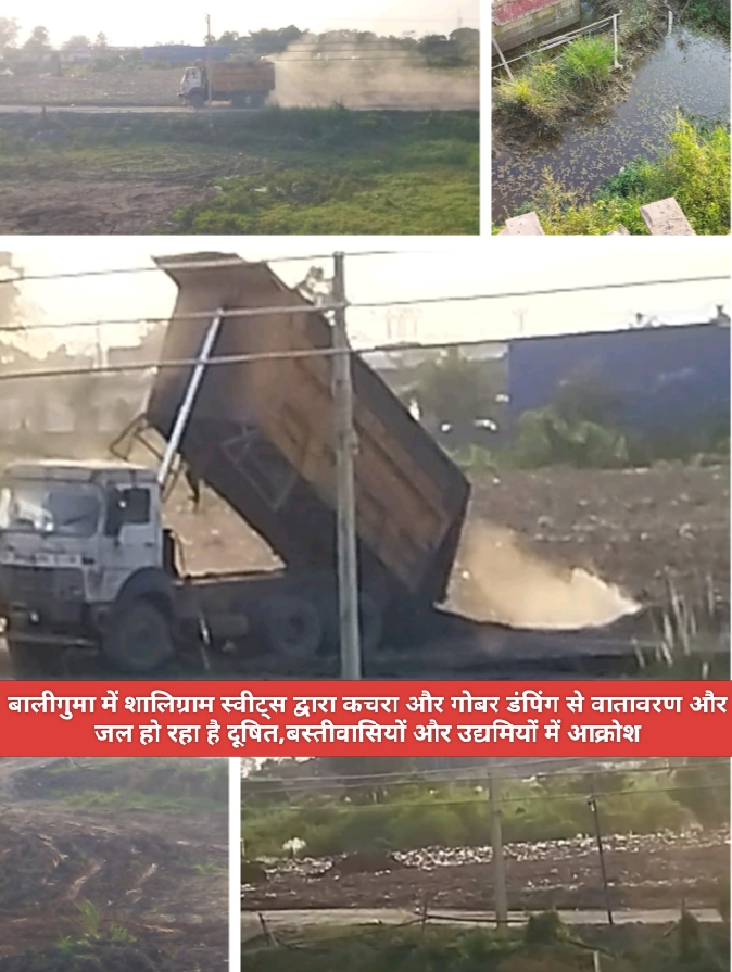 बालीगुमा में शालिग्राम स्वीट्स द्वारा कचरा और गोबर डंपिंग से वातावरण और जल हो रहा है दूषित,बस्तीवासियों और उद्यमियों में आक्रोश।
